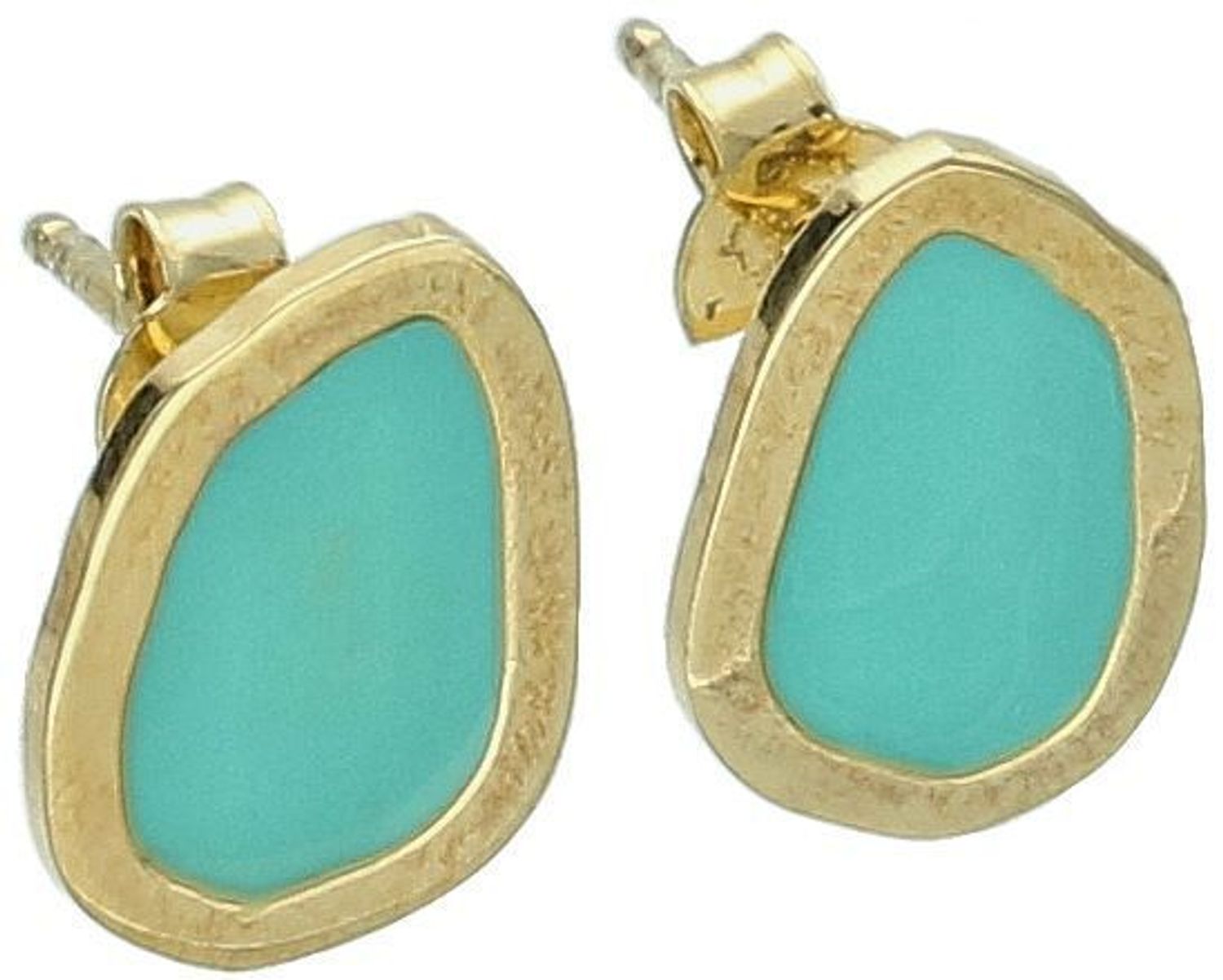 Kolczyki damskie srebrne pozłacane 925 OR RM 24826 – geometryczne kolczyki zdobione turkusową emalią, rozmiar 1,2 x 0,8 cm, zapięcie na sztyft. Stylowe i modne.1.jpg